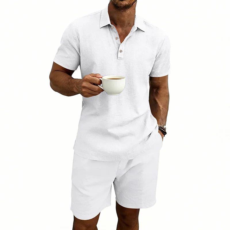 Men's Linen Polo & Shorts Set - Loose Fit, Beach Vacation