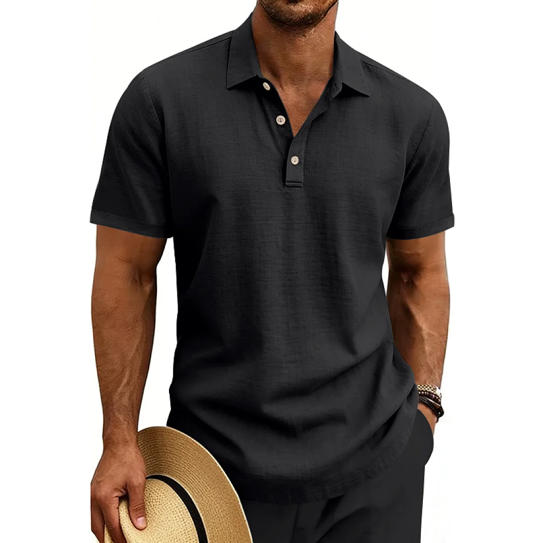 Men's Linen Blend Relaxed Fit Polo Shirt - Breathable & Casual