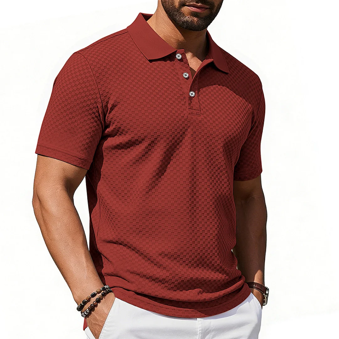 Men's Casual Polo Shirt, Wrinkle-Free Stretch Texture Short Sleeve