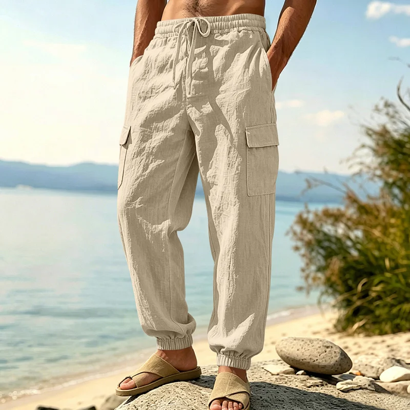 Men's Linen Cargo Pants - Loose Fit, Breathable Casual Trousers wholesale view 2