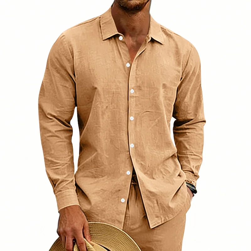 Men's Linen Casual Long Sleeve Shirt - Hawaiian Beach Style wholesale view 6