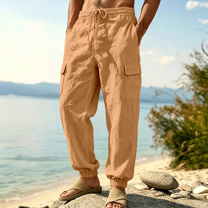 Men's Linen Cargo Pants - Loose Fit, Breathable Casual Trousers wholesale view 6
