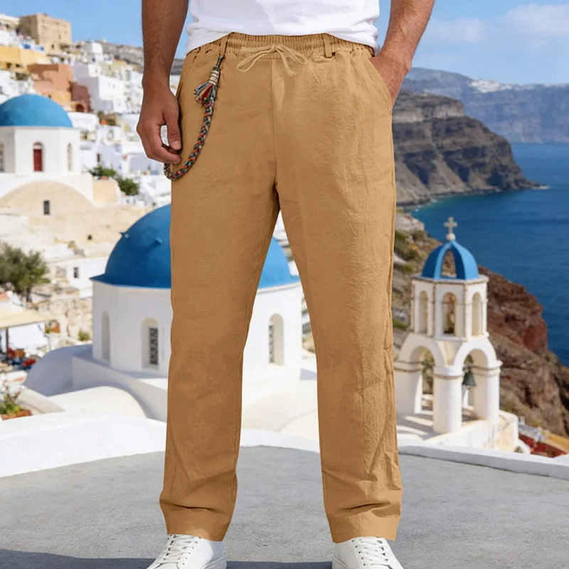Men's Linen Straight Leg Pants - Loose Fit, Casual Outdoor Style wholesale view 6