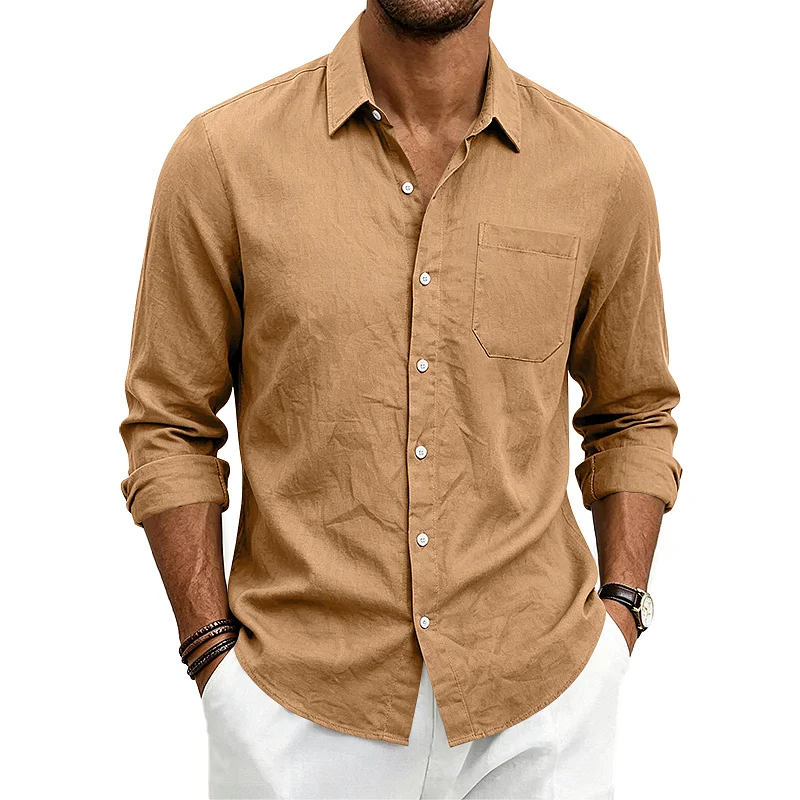 Men's Linen Blend Hawaiian Shirt - Loose Fit, Breathable Long Sleeve wholesale view 6