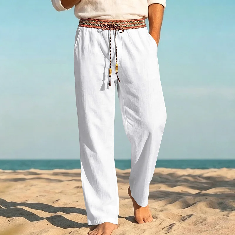 Men's Linen Blend Loose Fit Straight Leg Pants - Beach & Casual wholesale