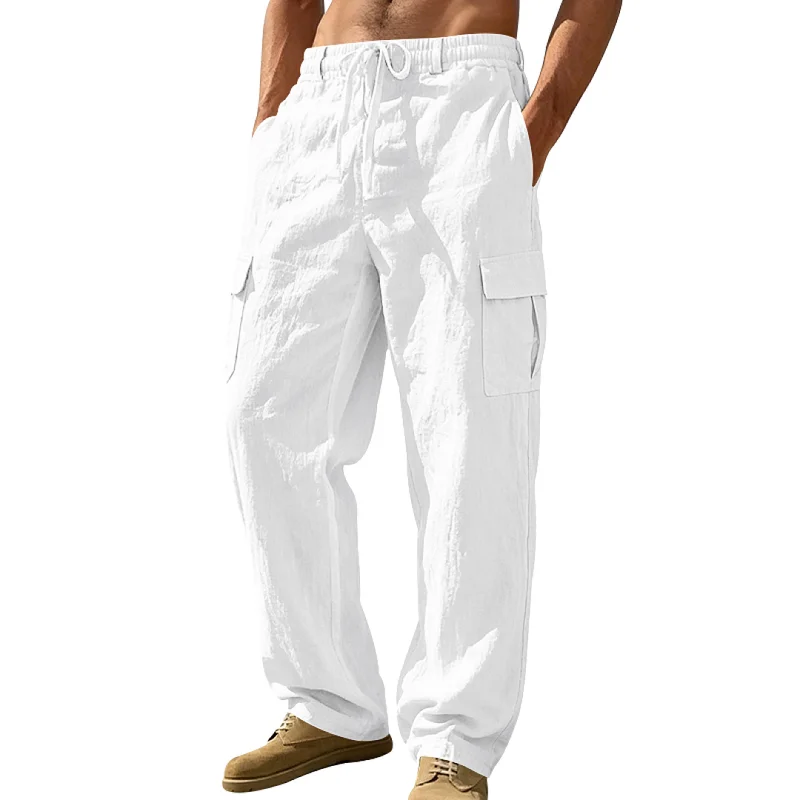 Men's Linen Cargo Pants - Loose Fit, Breathable, Straight Leg wholesale front view