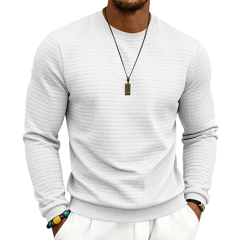 Men's Casual Jacquard Sweatshirt, Loose Fit Crew Neck, Polyester wholesale front view
