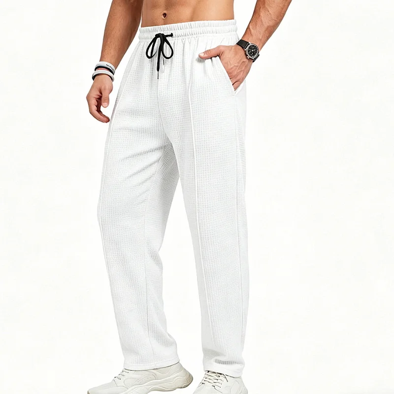 Men's Waffle Knit Jogger Pants - Loose Fit, Breathable Polyester wholesale front view