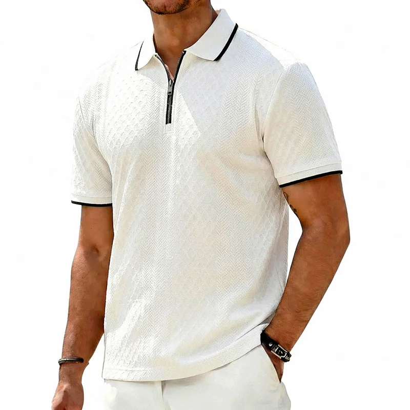 Men's Retro Loose Textured Zip Polo Shirt - Summer wholesale view 3