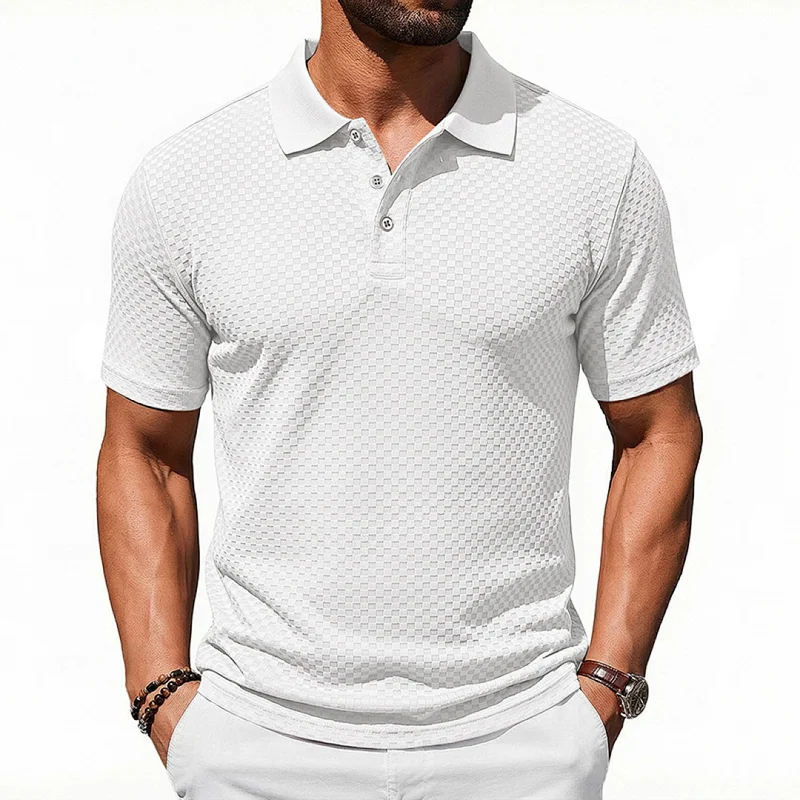 Men's Stretch Textured Polo Shirt - Business Casual Short Sleeve wholesale front view