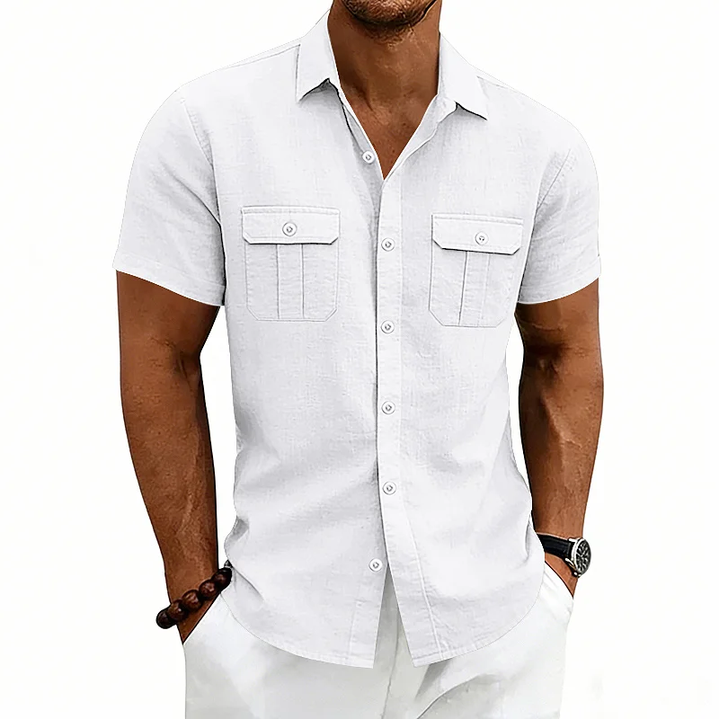 Men's Loose Linen Blend Short Sleeve Shirt - Outdoor Casual wholesale front view