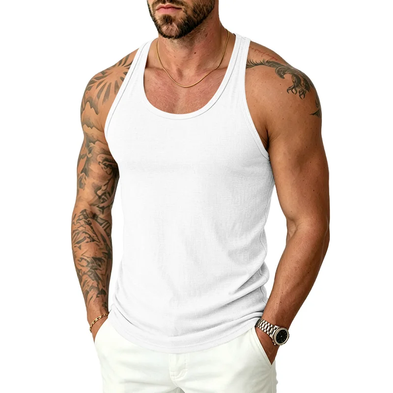 Men's Ribbed Gym Tank Top - Quick Dry, Muscle Fit wholesale front view