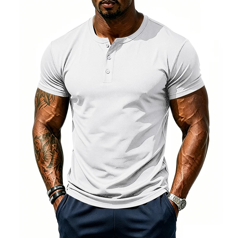 Men's Mesh Henley Shirt - Quick Dry Stretch Gym Top wholesale front view