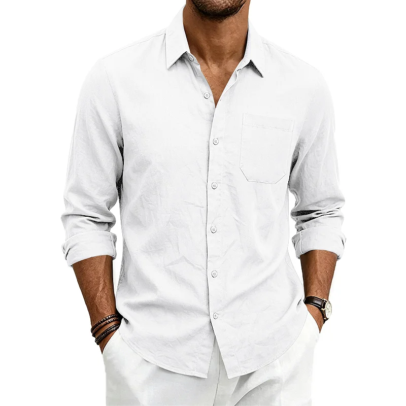 Men's Linen Blend Hawaiian Shirt - Loose Fit, Breathable Long Sleeve wholesale front view
