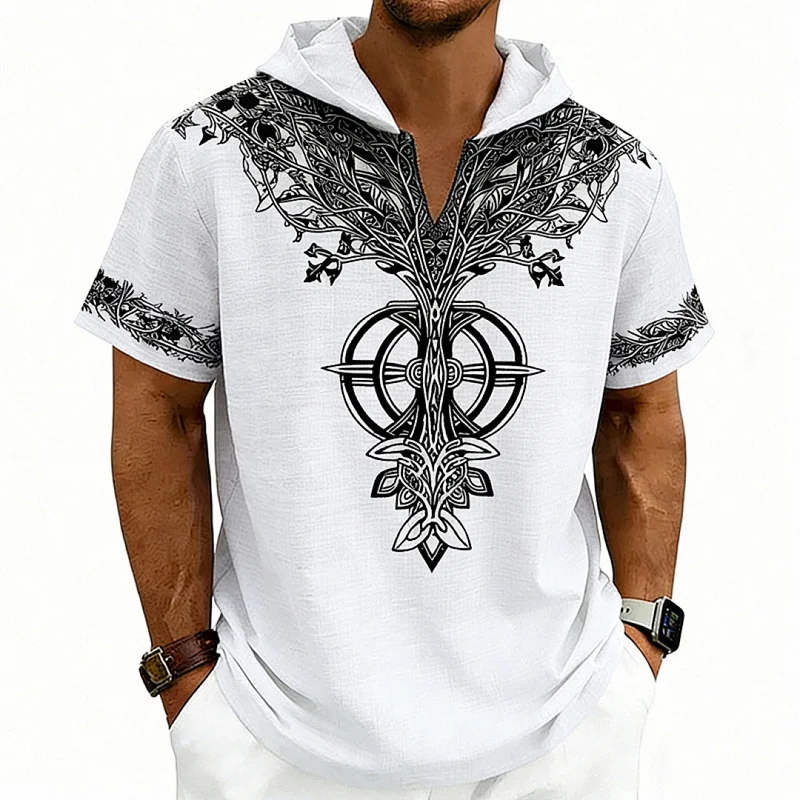 Men's Hip Hop Graphic Hoodie Tee, Loose Fit, Summer Polyester wholesale front view