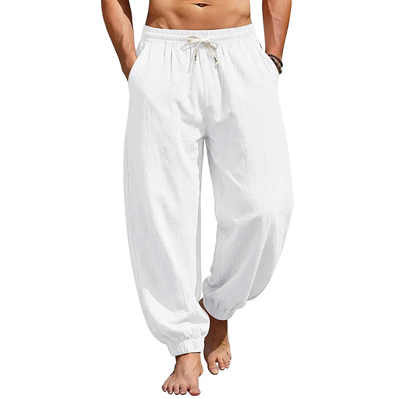 Men's Cotton Linen Harem Joggers - Loose Fit Tapered Pants wholesale view 5