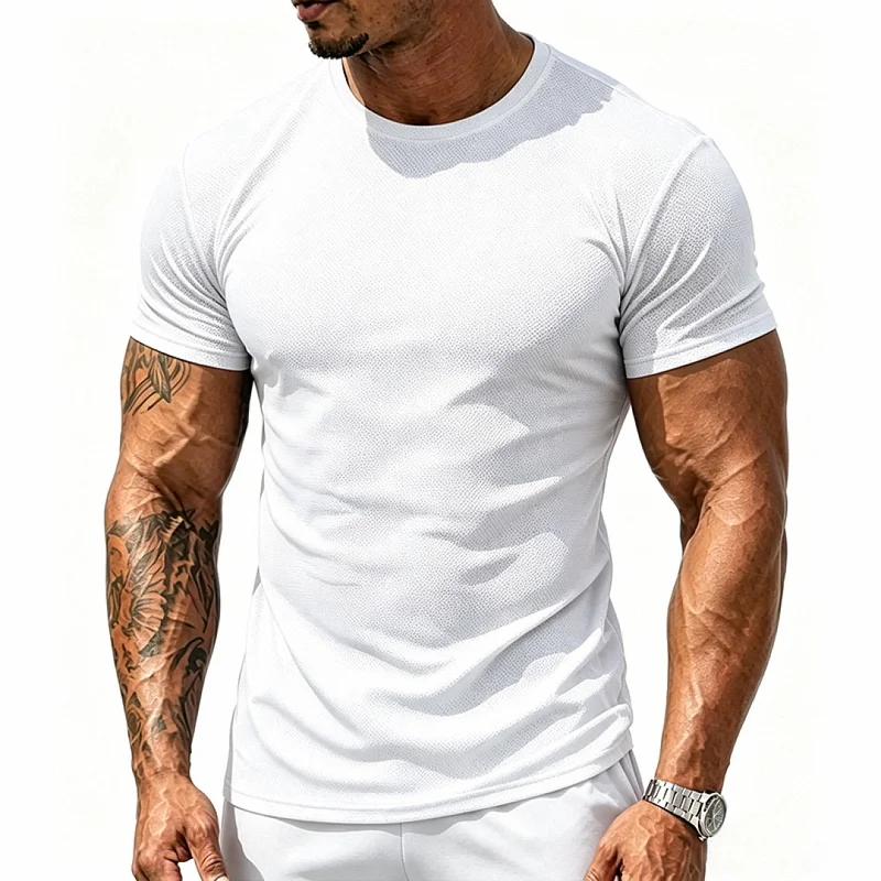 Men's Mesh T-Shirt, Quick Dry Gym Training Breathable Stretch Top wholesale front view