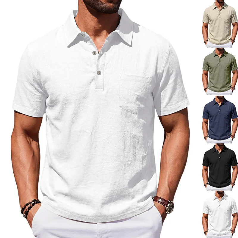 Men's Linen Polo Shirt, Loose Fit, Breathable, Casual Business wholesale view 5