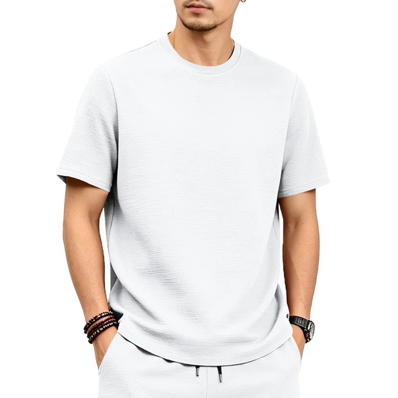 Men's Summer Textured T-Shirt - Relaxed Fit, Crew Neck wholesale view 2