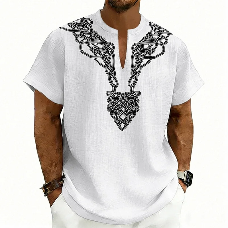 Men's Lightweight V-Neck T-Shirt, Loose Fit, Rune Print wholesale