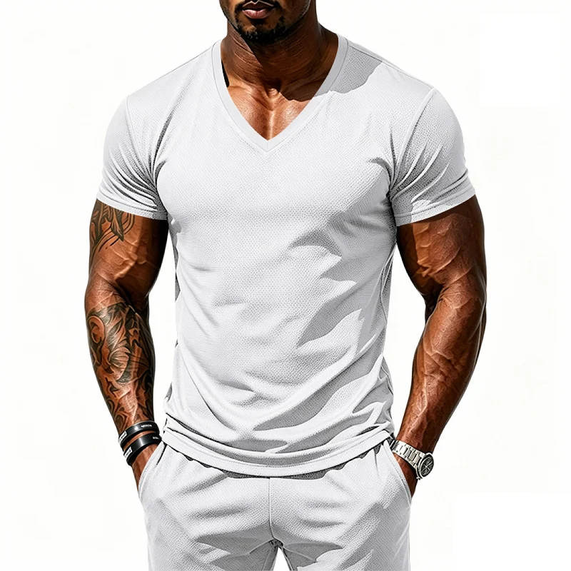 Men's V-Neck Athletic T-Shirt - Quick Dry, Breathable, Slim Fit Performance wholesale front view