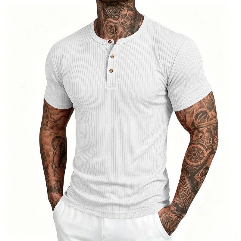 Men's Quick Dry Ribbed Henley T-Shirt - Athletic Fit & Breathable wholesale front view
