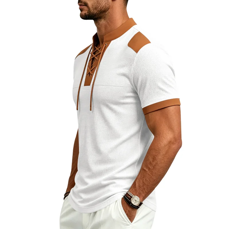 Men's Waffle Knit Henley Shirt, Loose Fit, Drawstring, Summer wholesale view 6