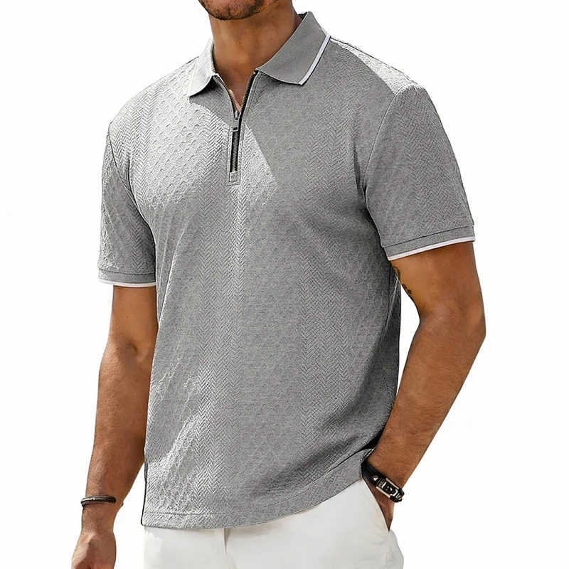 Men's Retro Loose Textured Zip Polo Shirt - Summer wholesale view 6