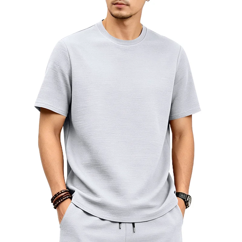 Men's Summer Textured T-Shirt - Relaxed Fit, Crew Neck wholesale view 4
