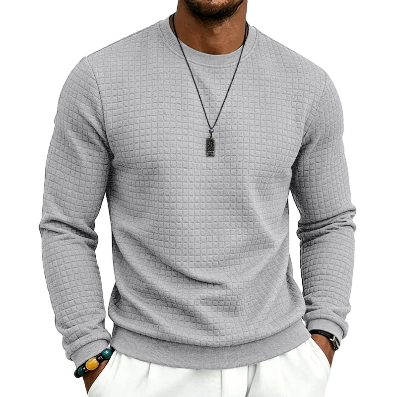 Men's Casual Jacquard Sweatshirt, Loose Fit Crew Neck, Polyester wholesale view 4