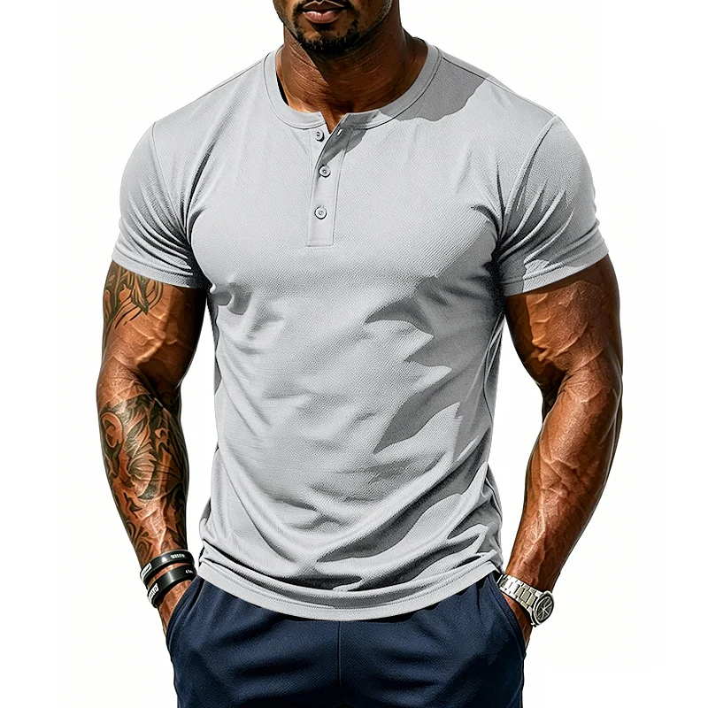 Men's Mesh Henley Shirt - Quick Dry Stretch Gym Top wholesale view 5