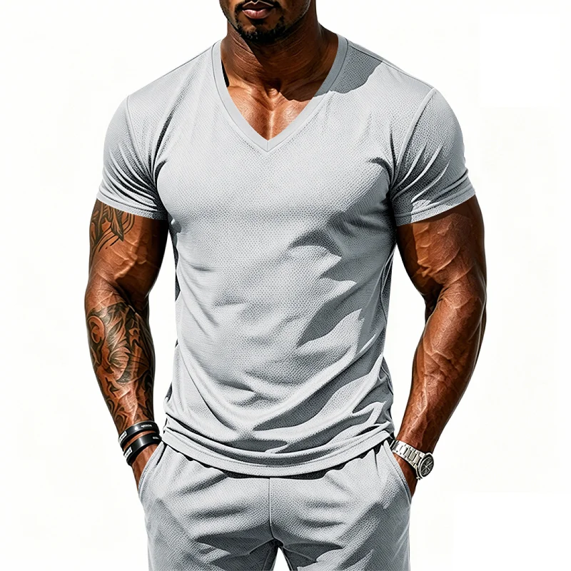 Men's V-Neck Athletic T-Shirt - Quick Dry, Breathable, Slim Fit Performance wholesale view 5
