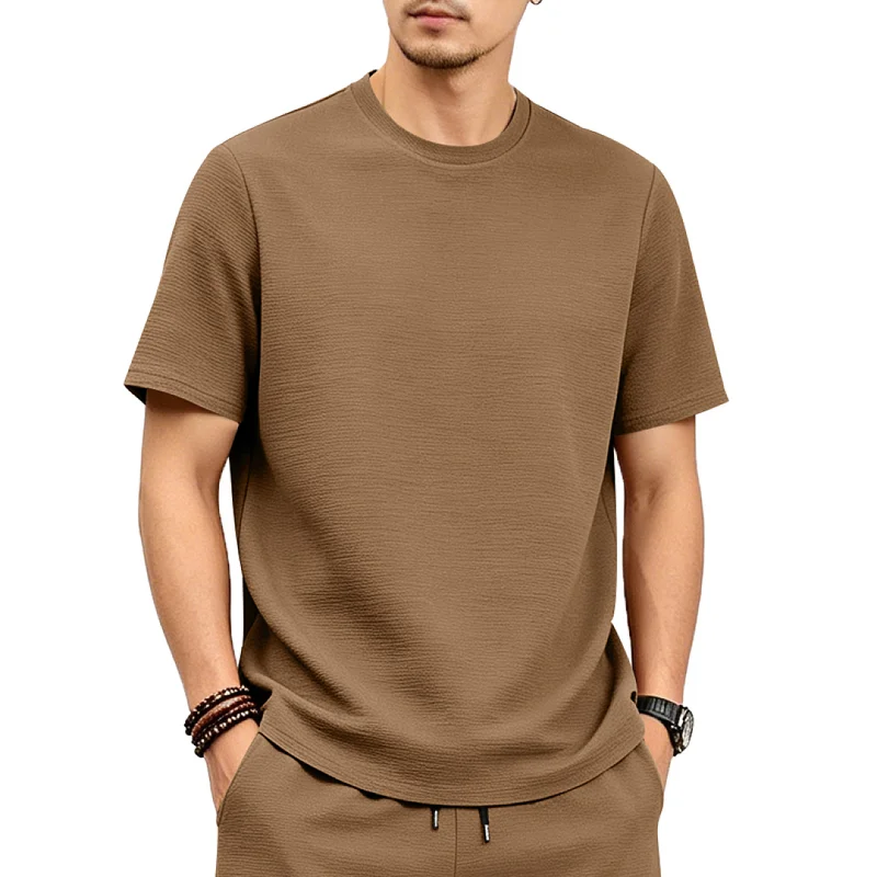 Men's Summer Textured T-Shirt - Relaxed Fit, Crew Neck wholesale front view