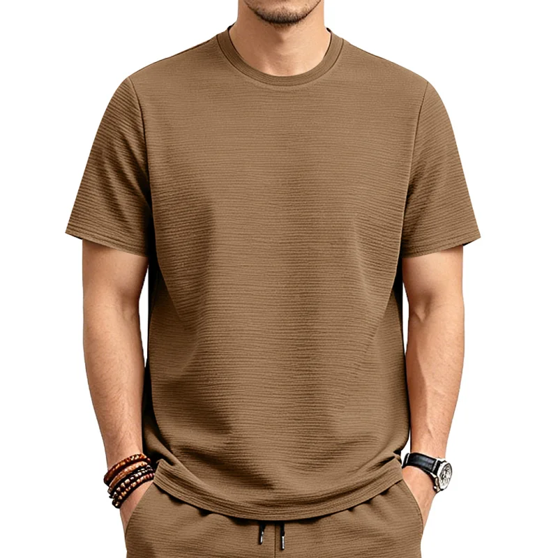 Men's Summer Textured T-Shirt - Relaxed Fit, Crew Neck wholesale view 5