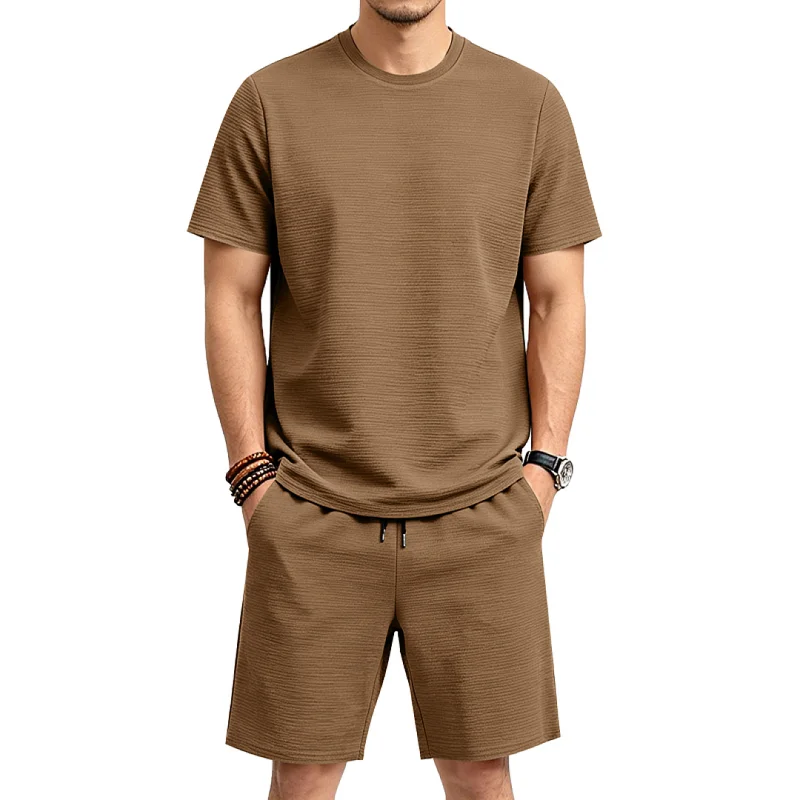 Men's Summer Textured Tracksuit - Loose Fit Polyester Shorts Set wholesale view 5