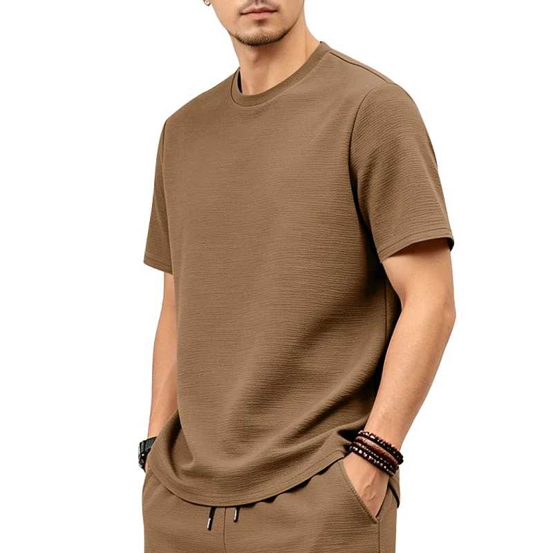 Men's Summer Textured T-Shirt - Relaxed Fit, Crew Neck wholesale view 6