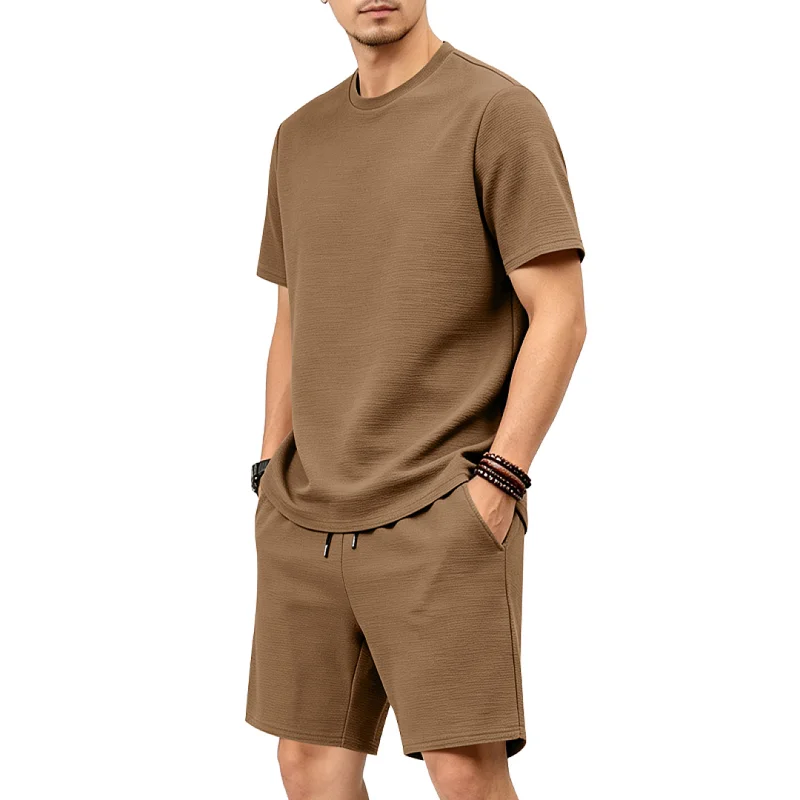 Men's Summer Textured Tracksuit - Loose Fit Polyester Shorts Set wholesale view 6