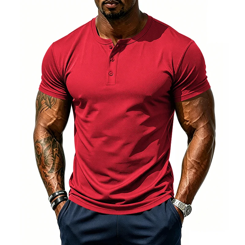 Men's Mesh Henley Shirt - Quick Dry Stretch Gym Top wholesale view 4