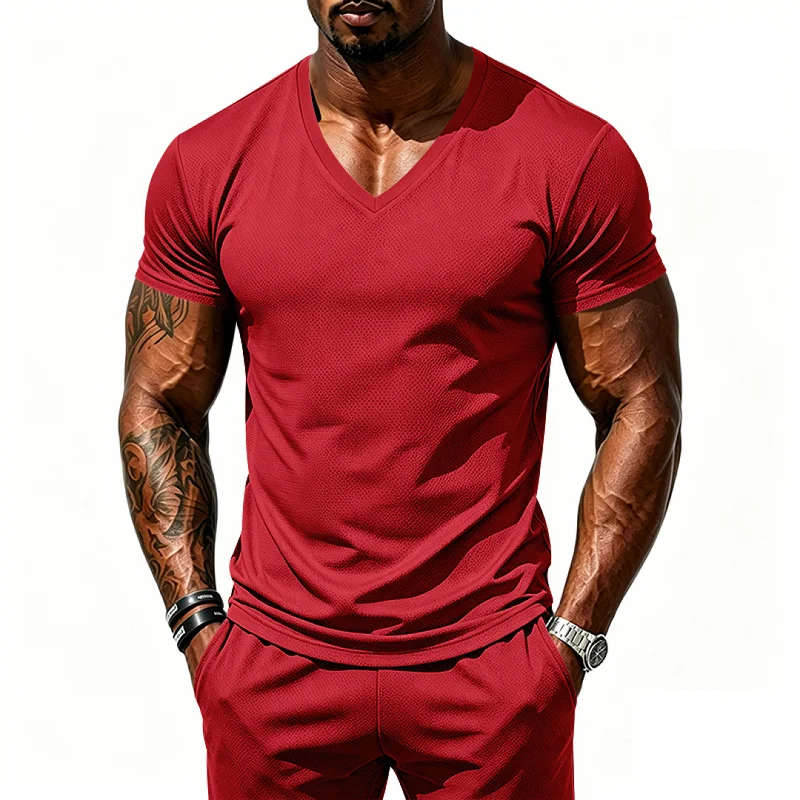 Men's V-Neck Athletic T-Shirt - Quick Dry, Breathable, Slim Fit Performance wholesale view 6