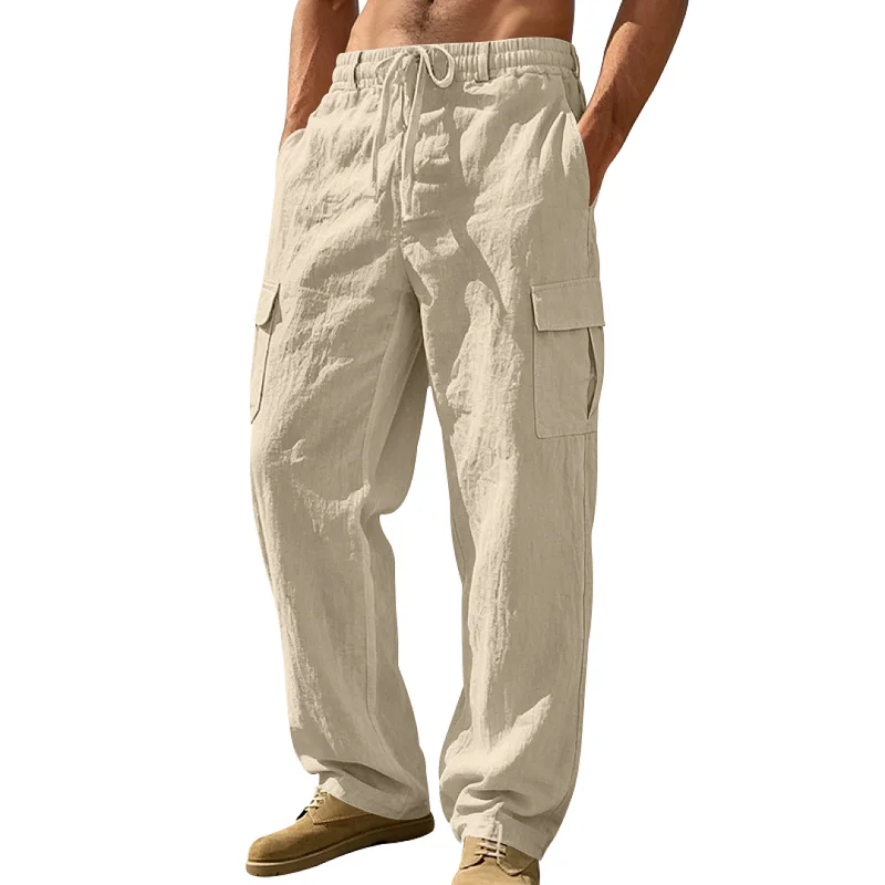 Men's Linen Cargo Pants - Loose Fit, Breathable, Straight Leg wholesale view 2