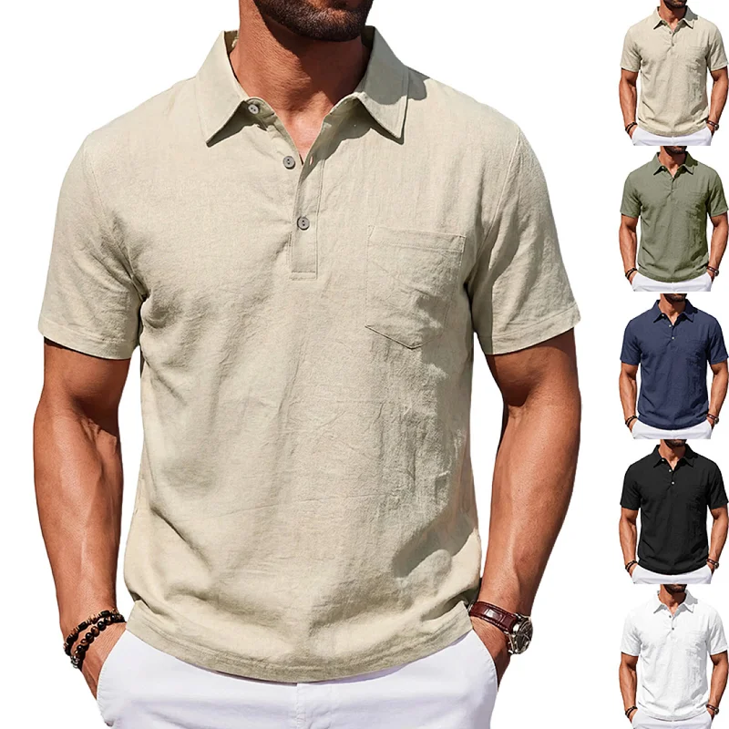 Men's Linen Polo Shirt, Loose Fit, Breathable, Casual Business wholesale view 2