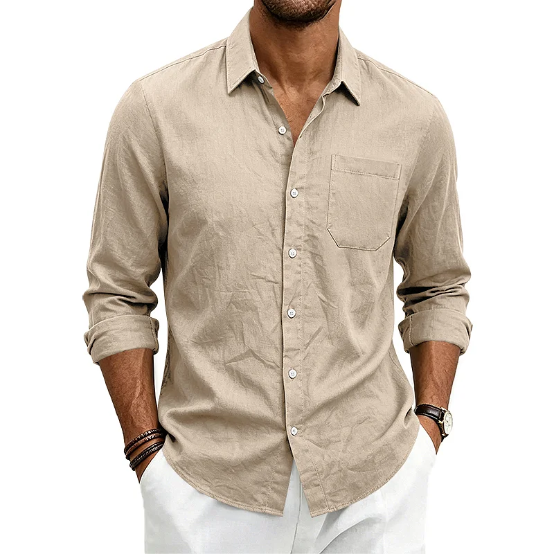 Men's Linen Blend Hawaiian Shirt - Loose Fit, Breathable Long Sleeve wholesale view 2