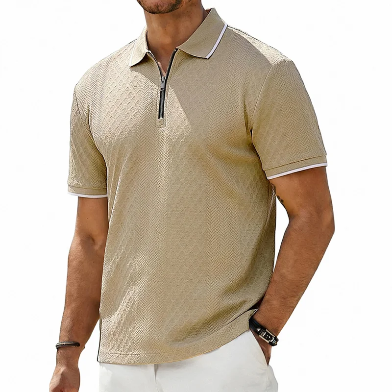 Men's Retro Loose Textured Zip Polo Shirt - Summer wholesale view 2