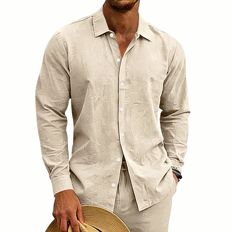 Men's Linen Casual Long Sleeve Shirt - Hawaiian Beach Style wholesale view 3