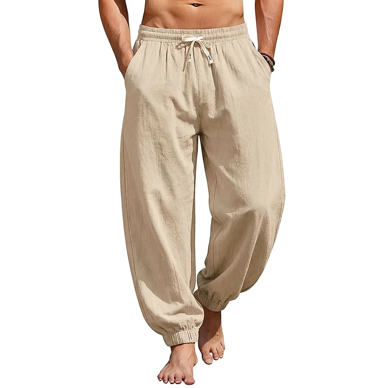 Men's Cotton Linen Harem Joggers - Loose Fit Tapered Pants wholesale view 2