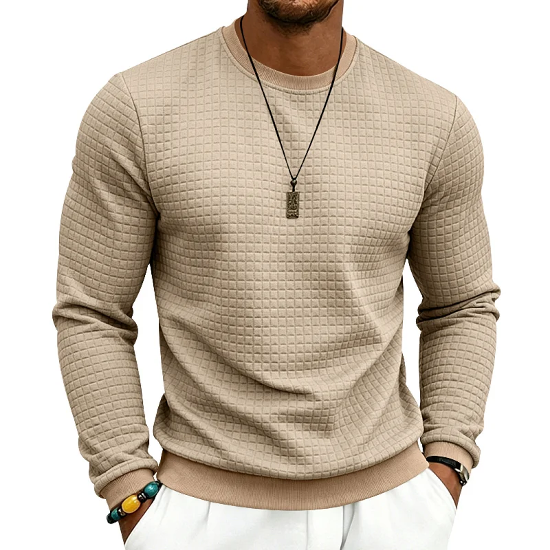 Men's Casual Jacquard Sweatshirt, Loose Fit Crew Neck, Polyester wholesale
