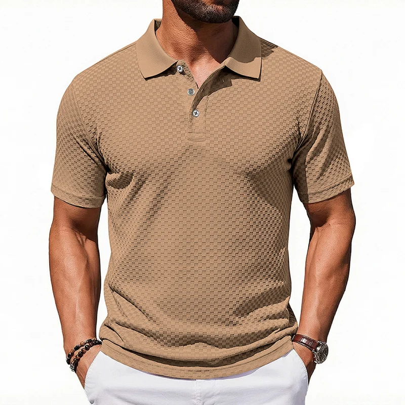 Men's Stretch Textured Polo Shirt - Business Casual Short Sleeve wholesale view 4