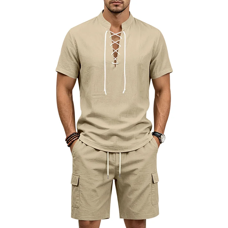 Men's Linen Blend Casual Shorts Set, Breathable Loose Fit wholesale view 2