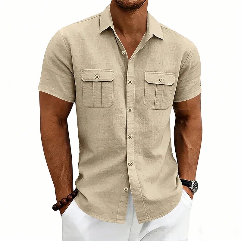 Men's Loose Linen Blend Short Sleeve Shirt - Outdoor Casual wholesale view 2