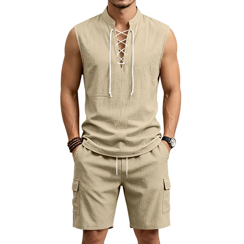Men's Linen Blend Casual Shorts Set - Breathable Loose Fit wholesale view 2
